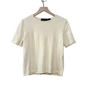 90s Cream Knit Pointelle Women's Shrunken Short Sleeve Tee Size L